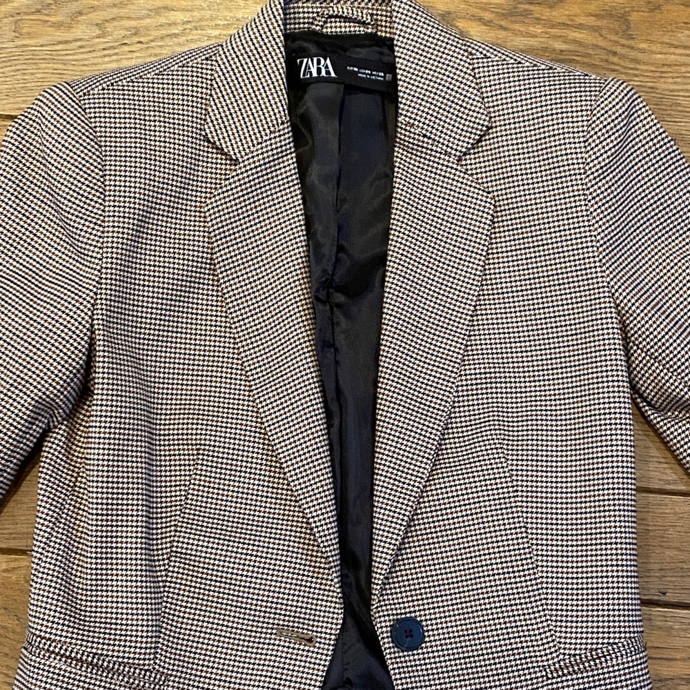 Zara Single Button Breasted Houndstooth Jacket. - image 2
